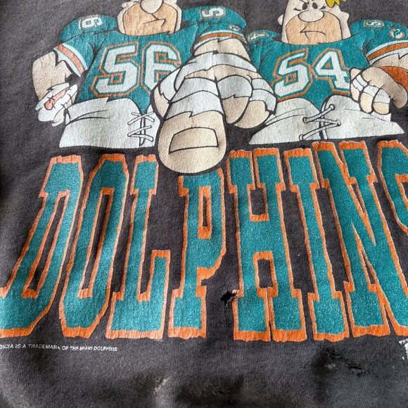 VNT 90s Miami Dolphins x Flintstones Sweatshirt | XL | Tultex | Rare Thrashed - Picture 7 of 11